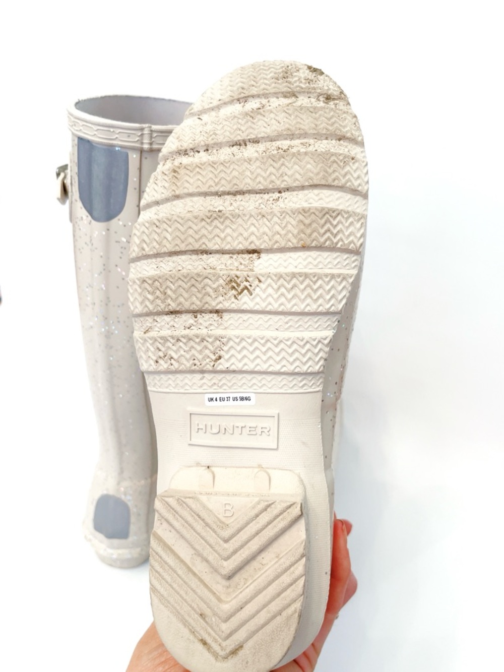 Hunter Cream Original Glitter Rubber Rain Shoes with Embossed Logo - Picture 3 of 11